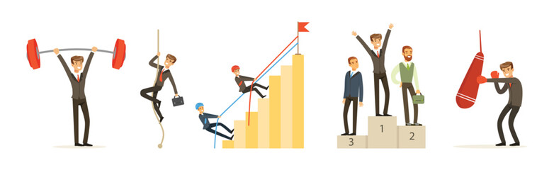 Competition of Young Business Male Character Vector Set
