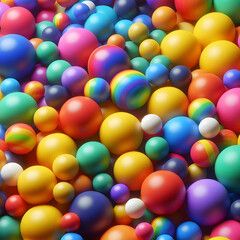 Heap of different sized pink colored spheres or balls, color, education or playing concept background