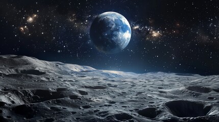 Detailed and captivating earth view from the moon, a realistic and mesmerizing depiction