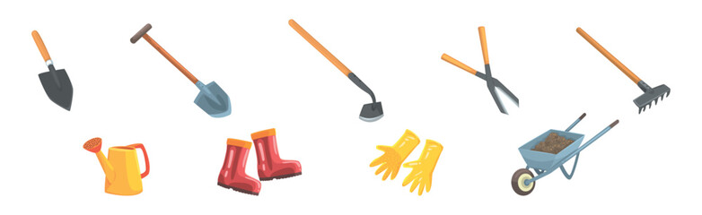 Garden Tools and Object for Plant Cultivation Vector Set