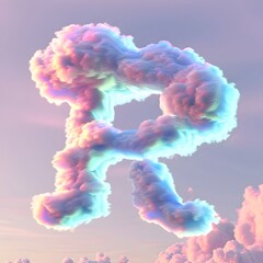 Fototapeta premium Neon Clouds Forming the Letter R Floating in a Pastel Sky