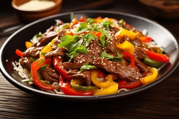 A sweet and spicy ginger beef stir-fry with vegetables