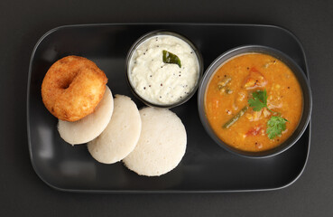 idli vada with sambar pr sambhar also called medu wada rice cake