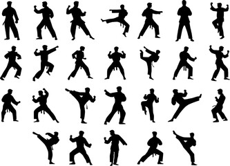 Fototapeta premium collection of Illustration Taekwondo athlete silhouette. Silhouette of martial art 