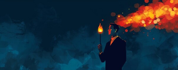 Empowering Leadership: Business Leader Holding Torch of Guidance and Inspiration