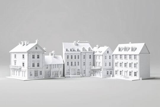 clay 3D render of buildings without textures