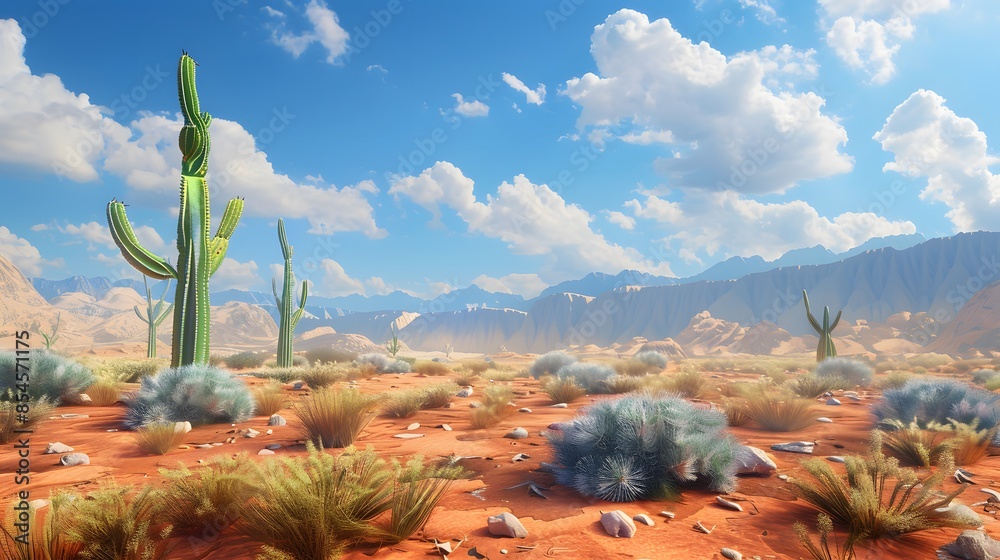 Wall mural Realistic desert landscape. Beautiful view on realistic sand dunes. Made with generative ai