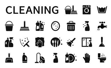Cleaning flat icons set. Washing, cleaning, laundry symbol. Vector