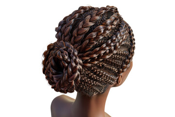 Obraz premium Close-up of a beautifully styled, intricate braided hair bun, showcasing artistic creativity and detailed hair texture.