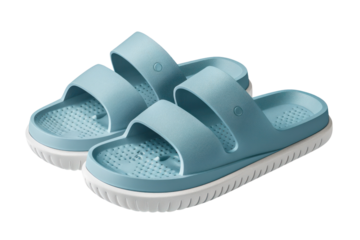 Comfortable blue slip-on sandals with textured insole and double strap design, perfect for casual wear or outdoor activities.