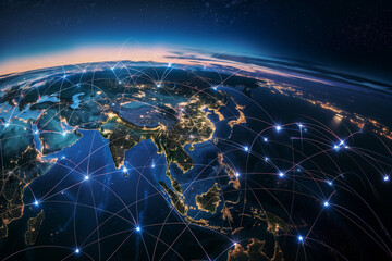 Obraz premium How Interconnected Global Trade Networks Promote Cross-Cultural Exchange and Digital Communication. Concept Global Trade Networks, Cross-Cultural Exchange, Digital Communication 