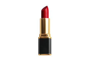 Elegant red lipstick with a golden black casing, perfect for a glamorous and sophisticated makeup look.