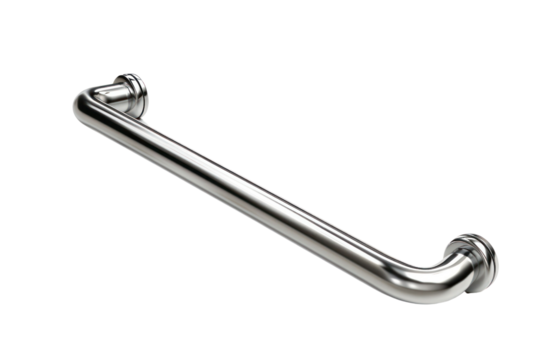 Stainless steel grab bar isolated on white background. Secure and sturdy bathroom accessory offering reliable support and safety.