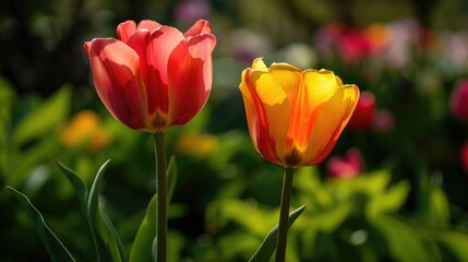 Two beautiful tulips in the park