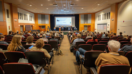 Backview Perspective of Audience at Academic Conference Presentations