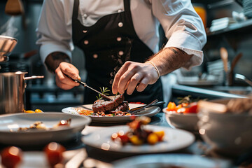 Professional chef preparing a gourmet dish