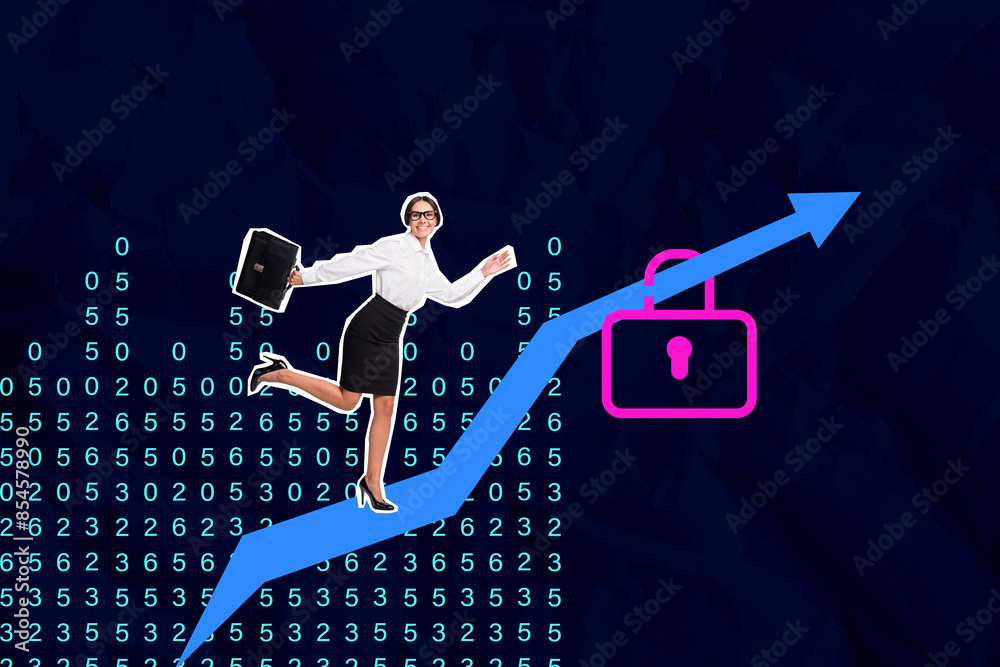 Aufkleber Composite collage picture image of running girl lock protect data coding network connect web message unusual fantasy billboard comics zine
