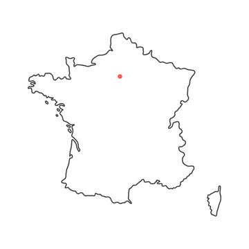 recommend clip art: シンプルなフランスの地図 - 首都パリの位置を赤でマークしたおしゃれなデザイン