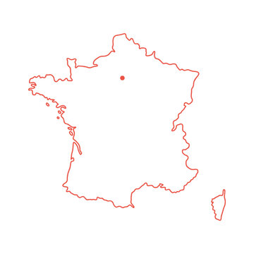 recommend clip art: シンプルなフランスの地図 - 首都パリの位置を赤でマークしたおしゃれでかわいいマップ
                    