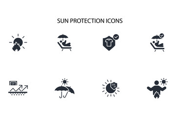 Sun protection icon set.vector.Editable stroke.linear style sign for use web design,logo.Symbol illustration.