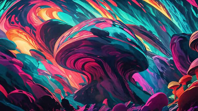 Mushroom Vibrant Abstract Psychedelic Dynamic Colorful Swirling Patterns Nature Creative 4k