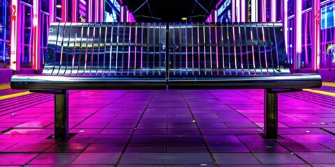 Futuristic bench glowing in the dark. AI.