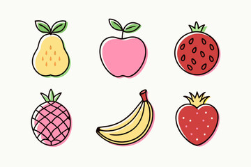 Flat Style Isolated Set of Fruits Vector Illustration Art.