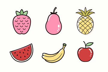 Flat Style Isolated Set of Fruits Vector Illustration Art.