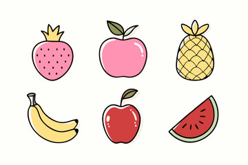 Flat Style Isolated Set of Fruits Vector Illustration Art.