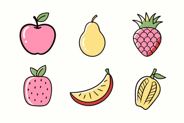Flat Style Isolated Set of Fruits Vector Illustration Art.