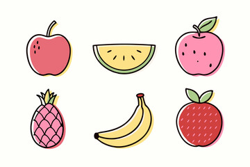 Flat Style Isolated Set of Fruits Vector Illustration Art.