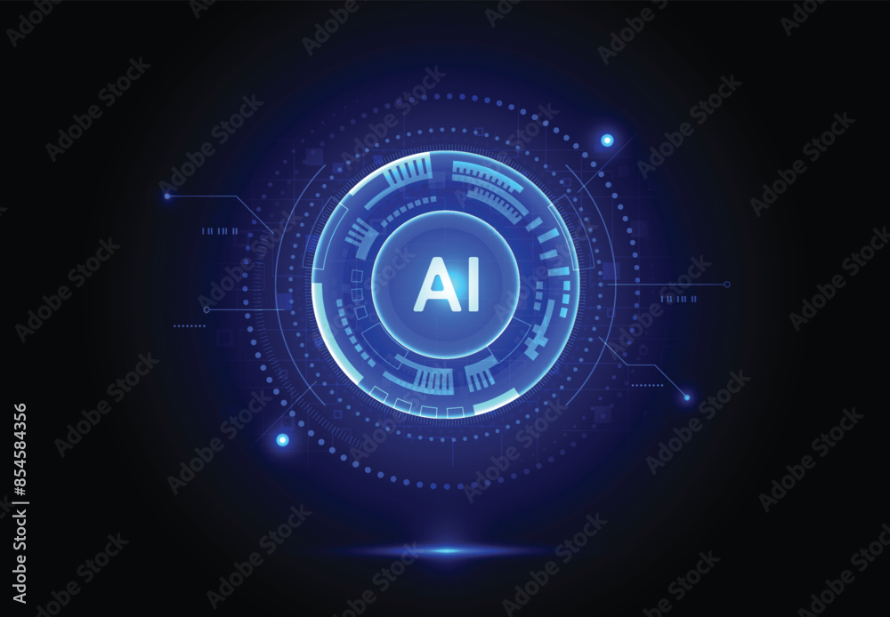 Wall mural artificial intelligence chipset on circuit board in futuristic concept technology artwork for web, b