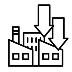 Factory with an arrow pointing down.