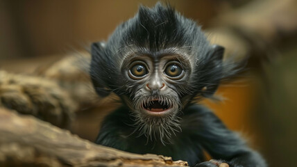 Obraz premium A tiny monkey caught in a moment of surprise, its expression captured in detail