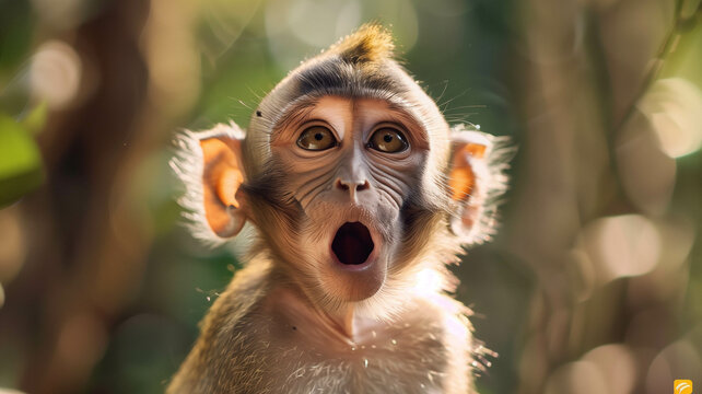 A tiny monkey caught in a moment of surprise, its expression captured in detail