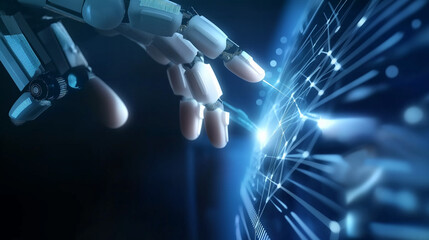 Fototapeta premium Robotic Hand Interacting with Digital Interface 
