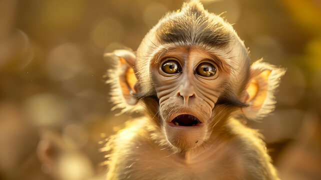 A tiny monkey caught in a moment of surprise, its expression captured in detail - Powered by Adobe