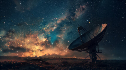 Satellite Dish Under Starry Sky for Space Research
