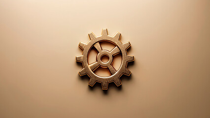 Fototapeta premium A Single Cogwheel on Golden Background. Emblem of Unity in a Cooperative. Collective Effort, Shared Vision, Community Strength.