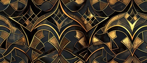 Art deco pattern with sleek, geometric shapes and metallic accents