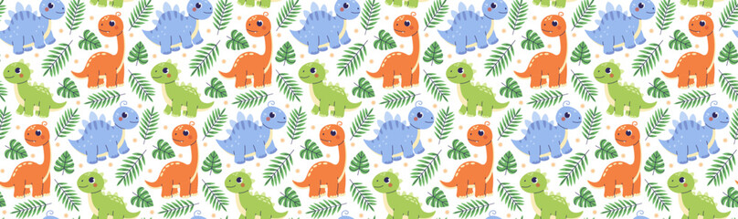 Naklejka premium Childrens dinosaurs pattern. Kid animals background