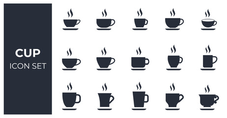 Cup icon set. Coffee tea mug 