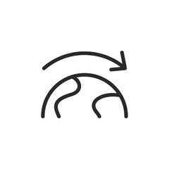 Global arrow, linear style icon. Arrow around the globe, global movement or travel. Editable stroke width