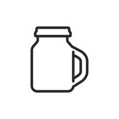 Mason jar with handle, linear style icon. For beverages and juices. Editable stroke width