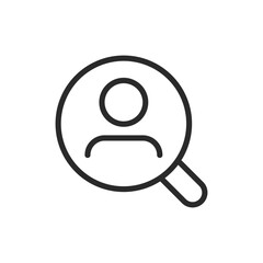Magnifying glass with person, linear style icon. search, recruitment, or finding a person. Editable stroke width.
