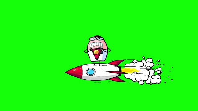 Cartoon businessman on the rocket stable transforms to superhero greenbox. Strong character. He feels the power. He is very proud of himself. Everyone can be a hero. Success isolated man.