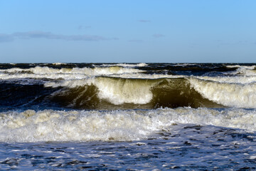 High waves during a storm surge on the German Baltic Sea coast (Rostock)
