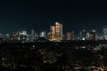 Obraz premium Photo de nuit de Manille, capitale des Philippines, éclairé par les lumières de la ville. 