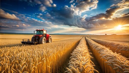 Fototapeta premium a wheat field with a tractor 