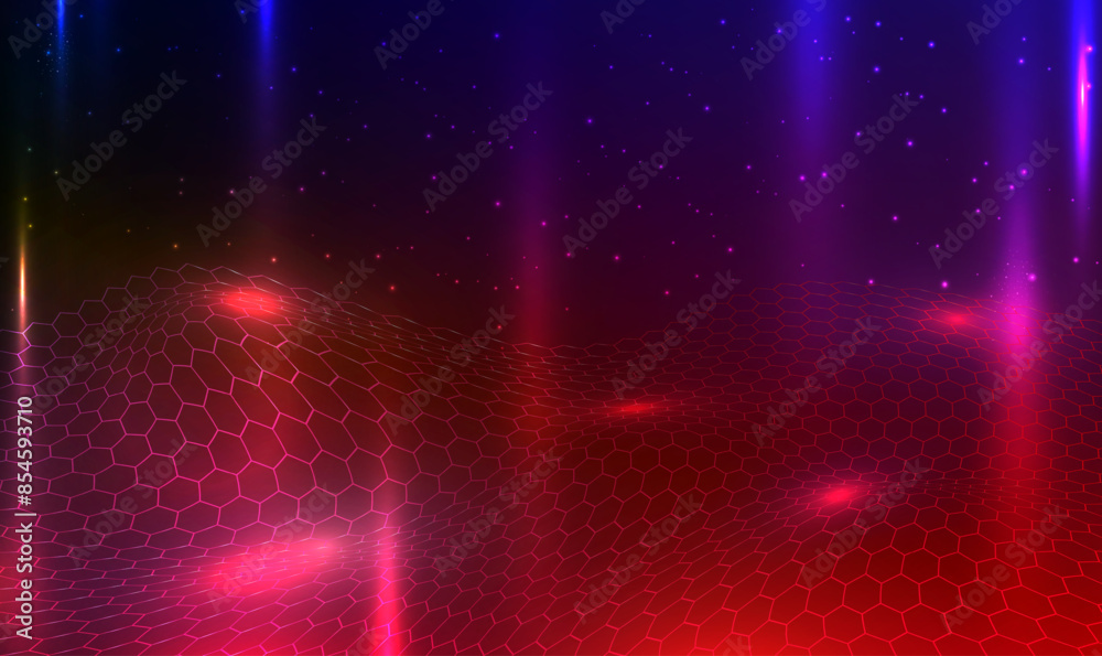 Poster futuristic wave hexagon landscape. the futuristic abstract structure of network connection. 3d hexag